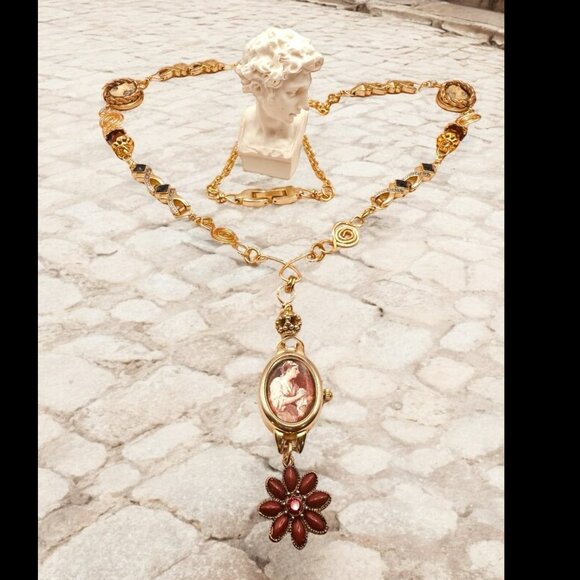Repurposed VNTG Watch Opera Necklace Scene from the  of Beggars Opera by Hogarth - Picture 14 of 17